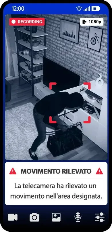 Ecranul aplicației cu alertă de mișcare detectată